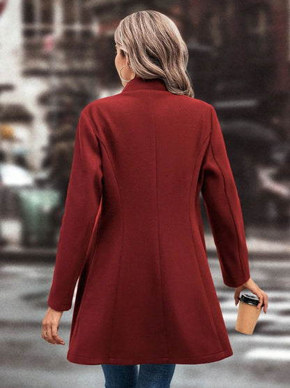 Women's Collared Neck Button Up Long Sleeve Coat