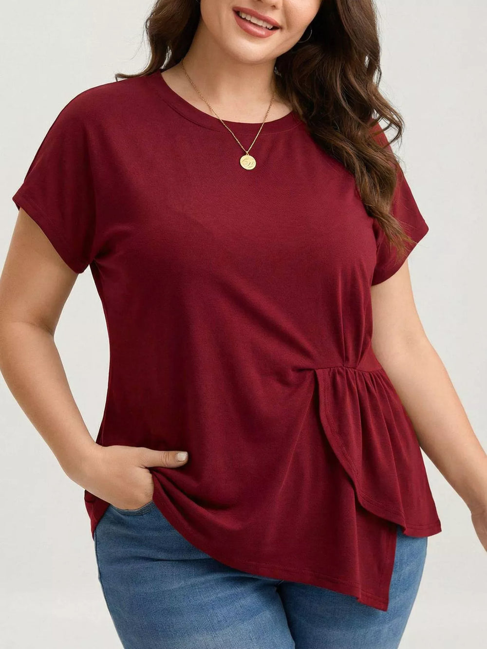 Plus Size Solid Color Ruffle Hem T-Shirt