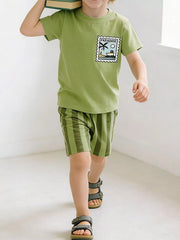 Children's Round Neck Tee & Striped Shorts Set