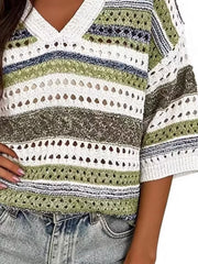 Chic Striped Crochet Knit Top