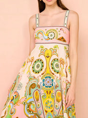 Paisley Print Square Neck Summer Dress