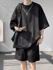 Men's Textured Relaxed Fit Top and Shorts Set