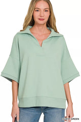 Zenana Scuba Collared Short Sleeve Pullover