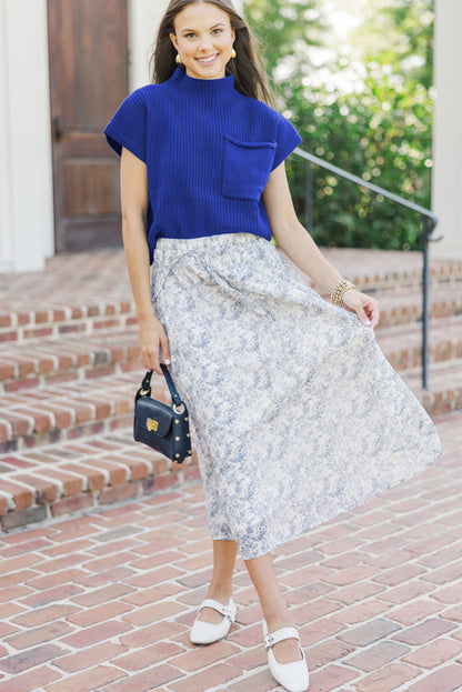 Patch Pocket Ribbed Knit Short Sleeve Sweater