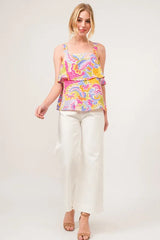 And The Why Square Neck Tiered Paisley Printed Top