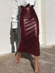 Slit Back PU Leather Skirt