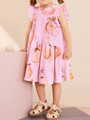Children's Ruffled Sleeve Fruit Print Casual Dress