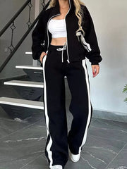 Contrast Stripe Zip Up Jacket and Pants Set