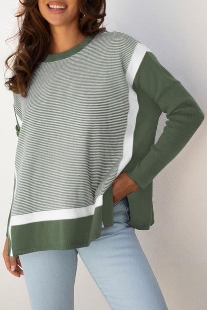 Striped Colorblock Dolman Tunic Sweater
