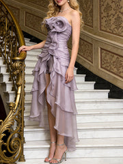 Ruffled High-Low Strapless Dress