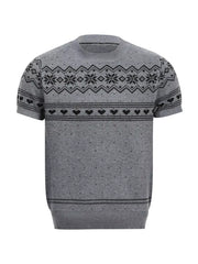 Men's Short-Sleeve Knit Top with Fair Isle and Heart Pattern