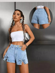 Bow High Waist Denim Shorts