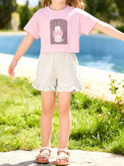 Children's Bunny Round Neck Top and Shorts Set