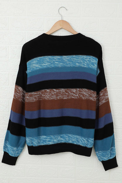 Round Neck Contrast Striped Drop Shoulder Sweater