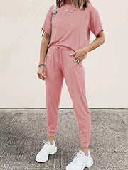 Cotton Blend Top and Drawstring Pants Set