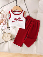 Children's Ribbed Bow Tank Top and Pants Set