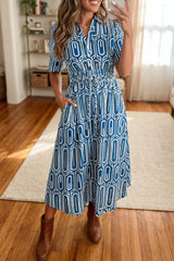 Geometric Print Shirt Collar Dress