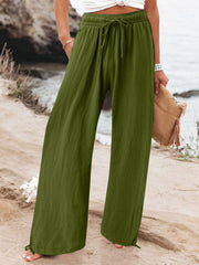 Casual Drawstring Wide Leg Pants