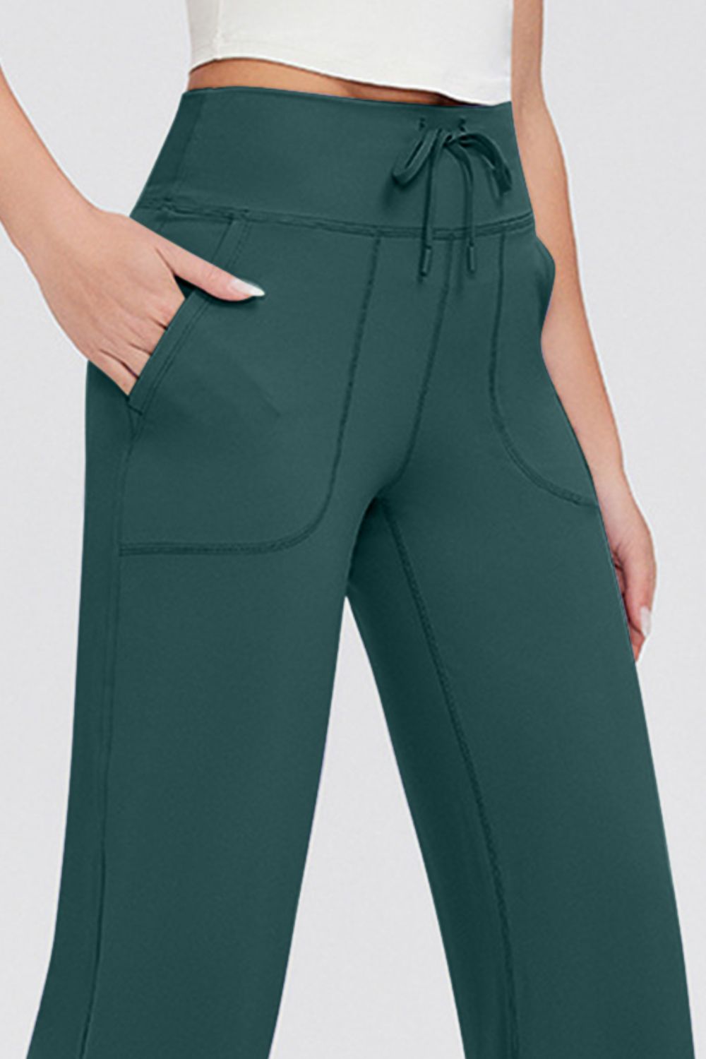 Drawstring High Waist Pants with Pockets