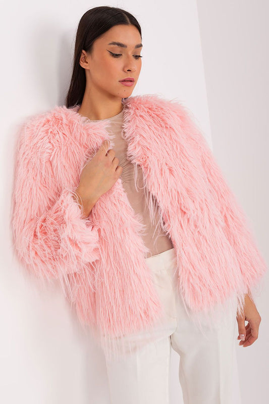 Hook Closure Furry Long Sleeve Jacket