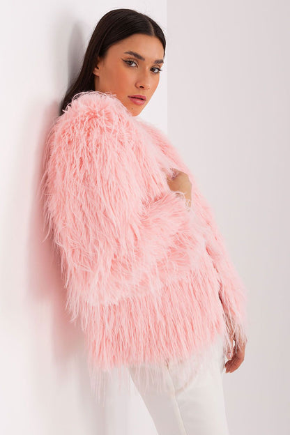 Hook Closure Furry Long Sleeve Jacket