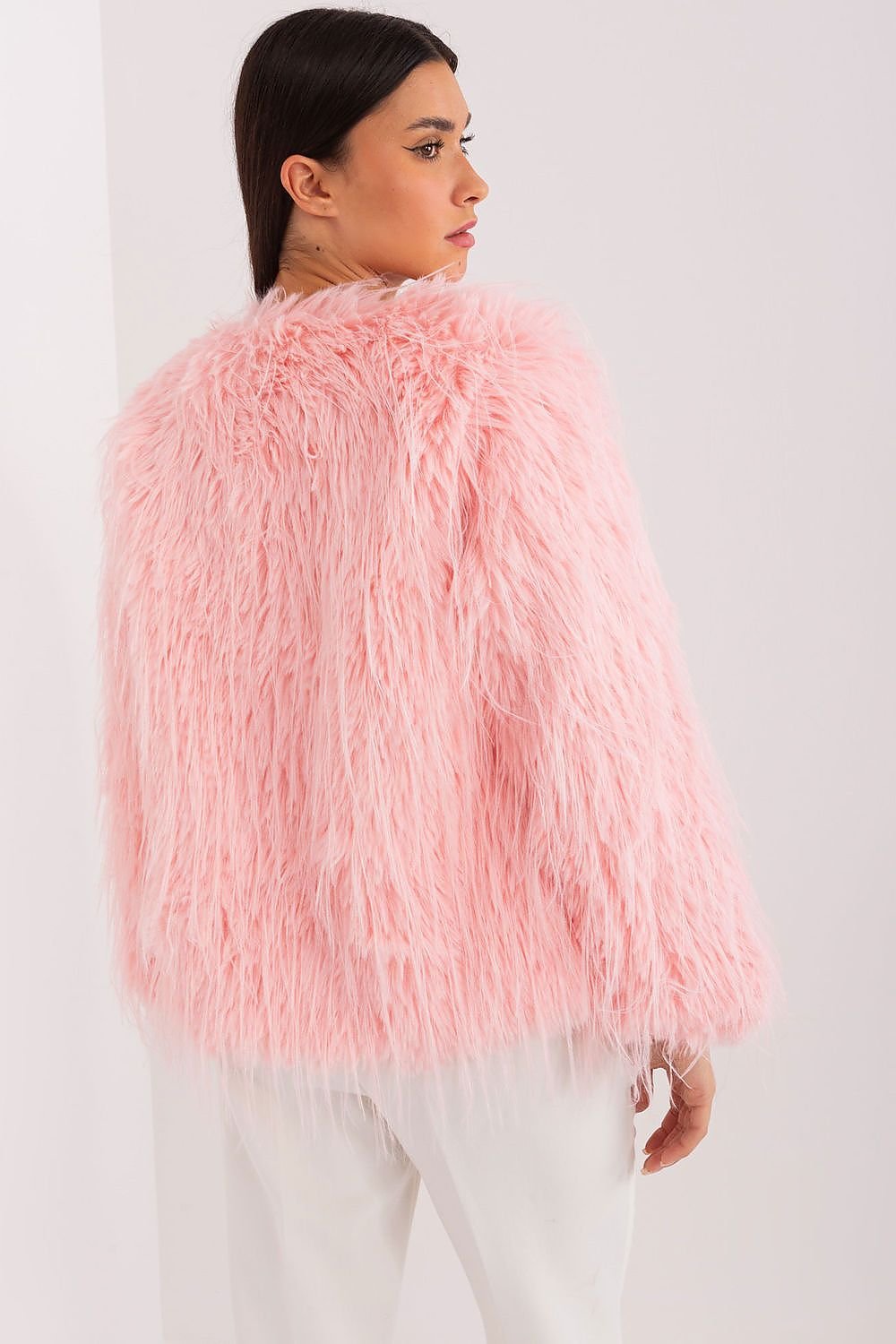 Hook Closure Furry Long Sleeve Jacket