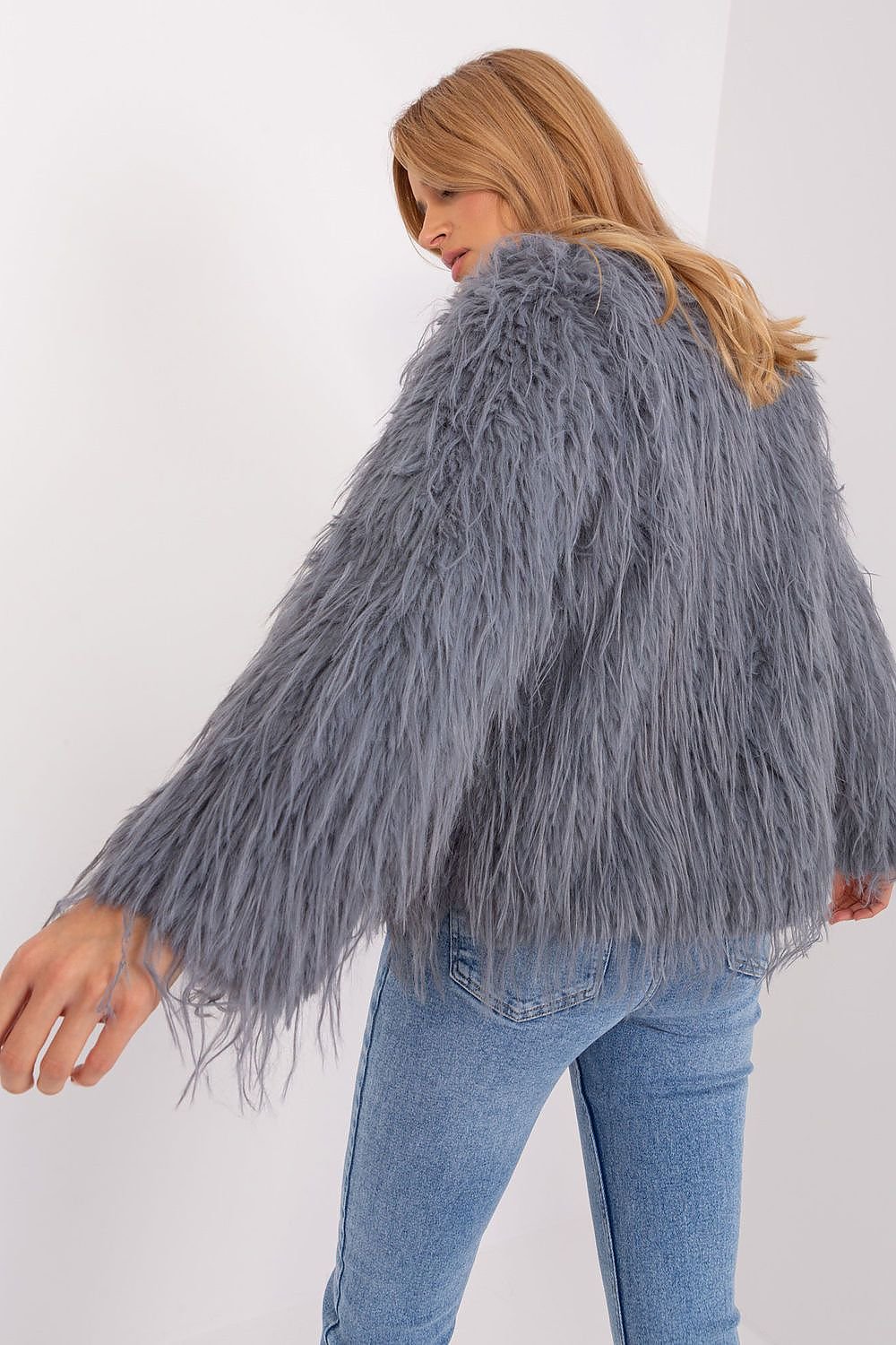 Hook Closure Furry Long Sleeve Jacket