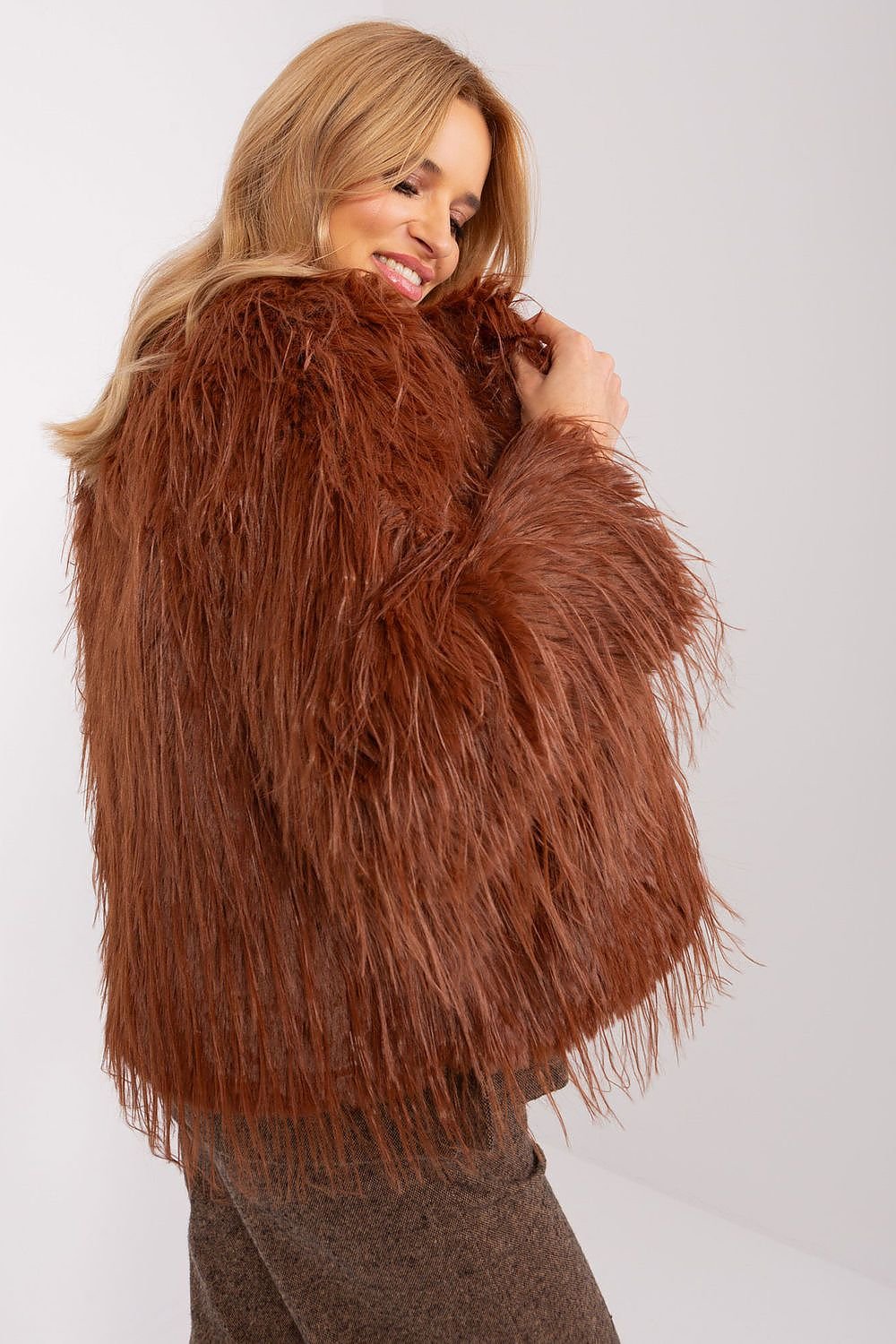 Hook Closure Furry Long Sleeve Jacket