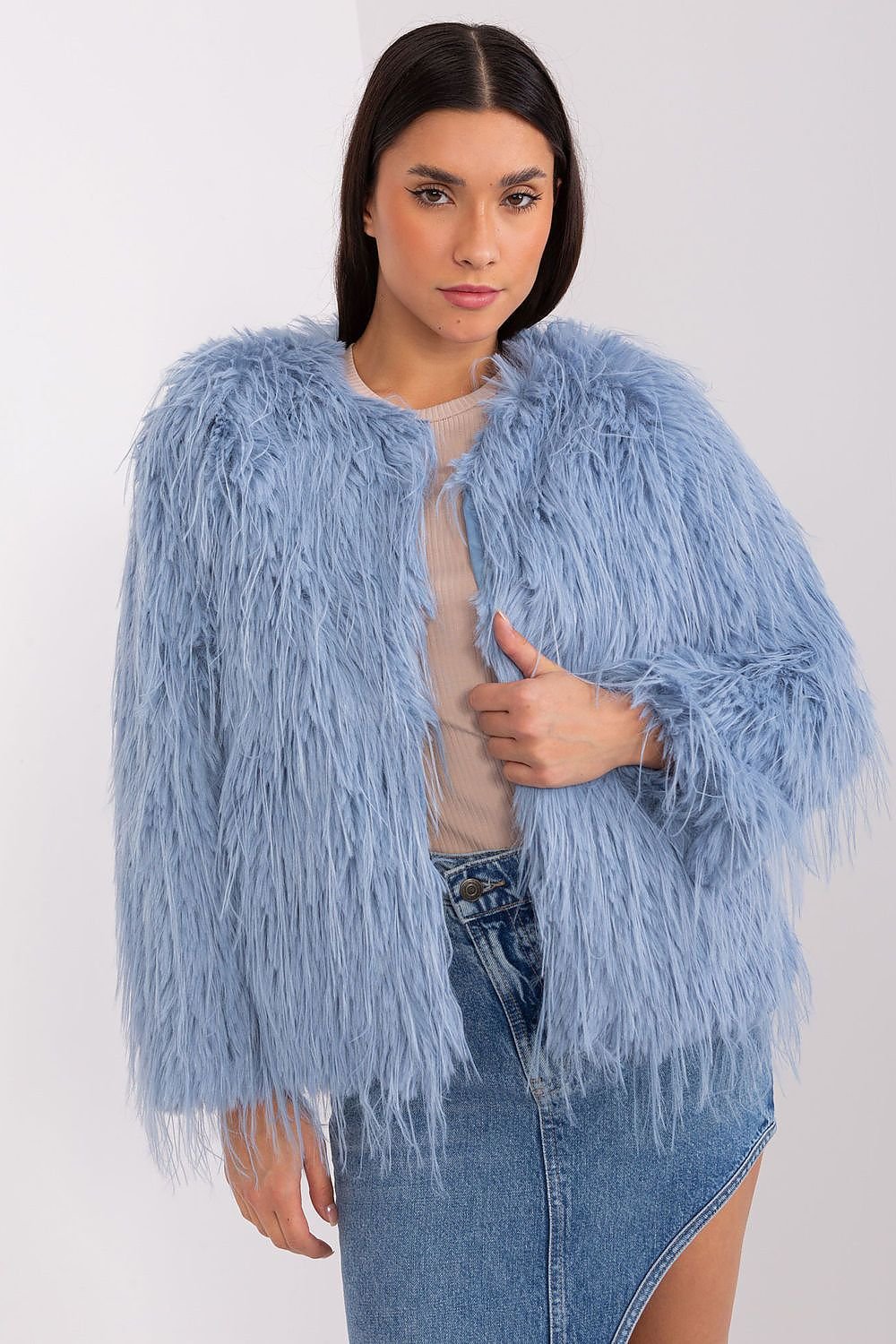 Hook Closure Furry Long Sleeve Jacket