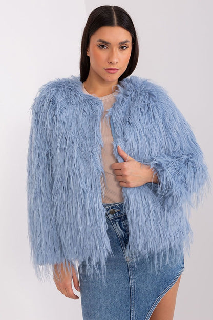 Hook Closure Furry Long Sleeve Jacket