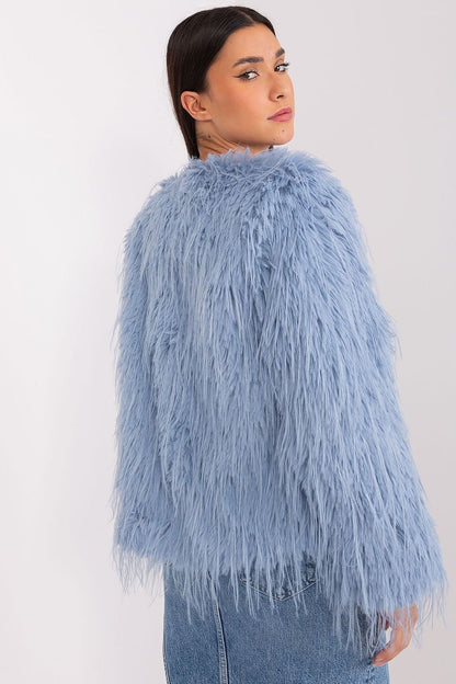 Hook Closure Furry Long Sleeve Jacket