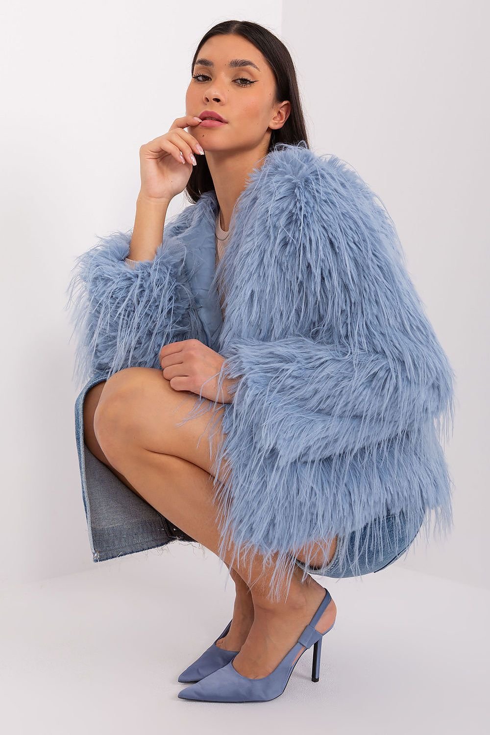 Hook Closure Furry Long Sleeve Jacket