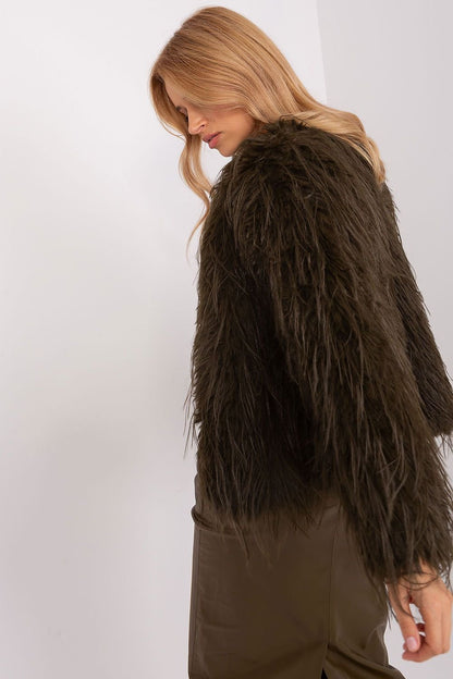 Hook Closure Furry Long Sleeve Jacket