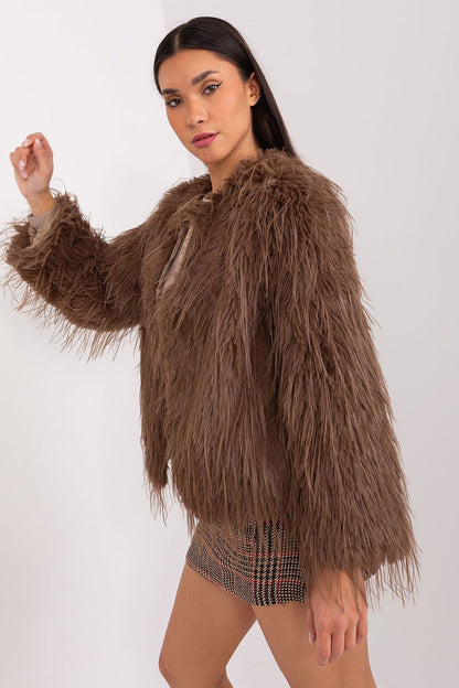 Hook Closure Furry Long Sleeve Jacket