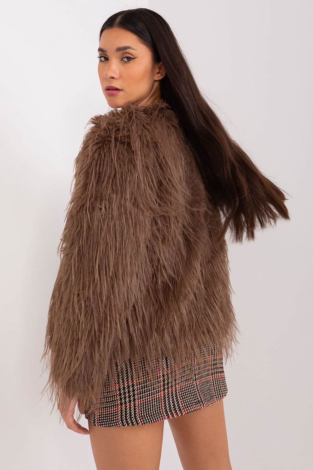 Hook Closure Furry Long Sleeve Jacket