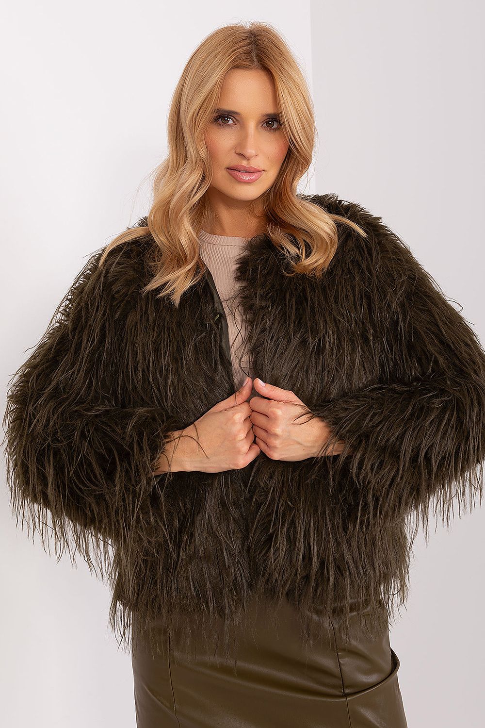 Hook Closure Furry Long Sleeve Jacket