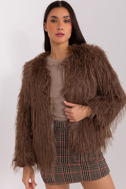 Hook Closure Furry Long Sleeve Jacket