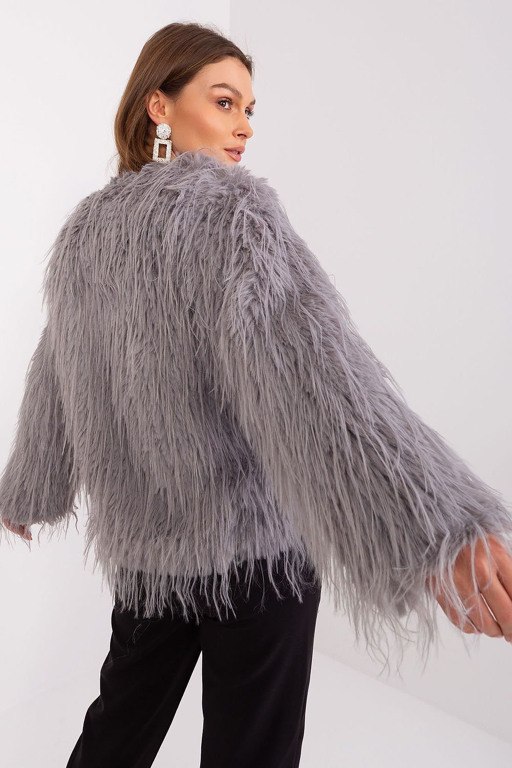 Hook Closure Furry Long Sleeve Jacket