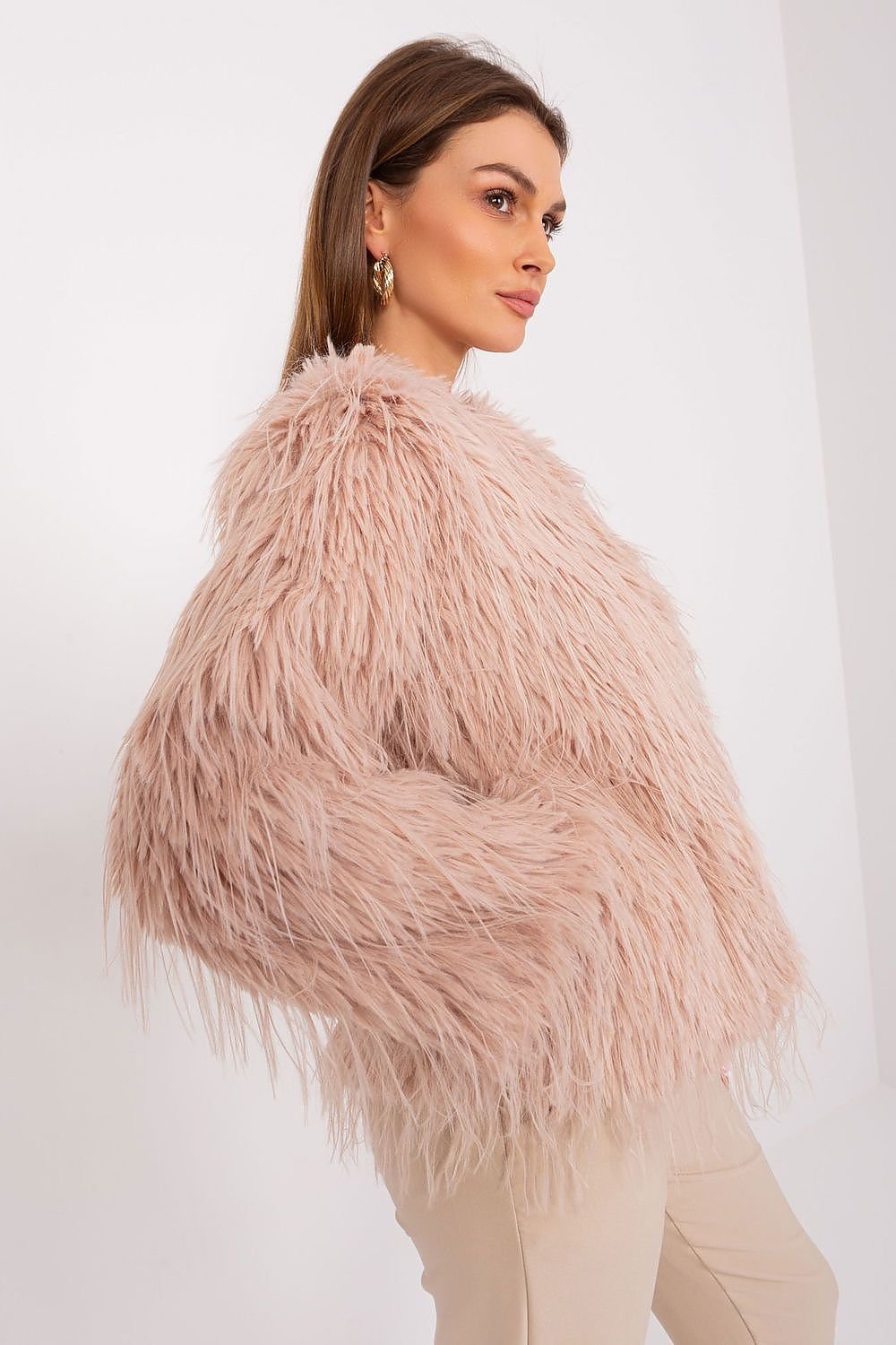 Hook Closure Furry Long Sleeve Jacket