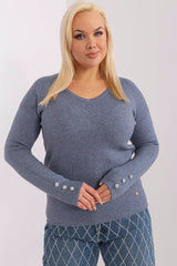 Decorative Button Sleeved V-Neck Sweater