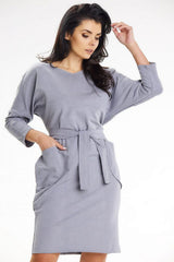 Heart Neckline Dress with Kimono Sleeves & Tie Waist