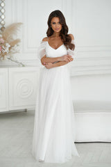 Tulle Drop Sleeve Full Length Dress