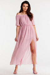 3/4 Sleeve Chiffon Dress with Thigh Slit