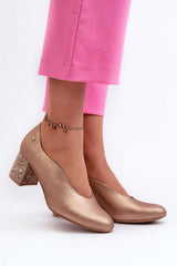 Maciejka Natural Leather Block Heel Pumps with Floral Pattern