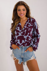 Printed Viscose Blouse with Puffy Sleeves