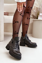 Step in Style Round Toe Leather Zip and Laced Ankle Boots