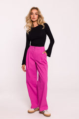 Cotton Blend Elastic Waistband Wide Leg Women's Pants