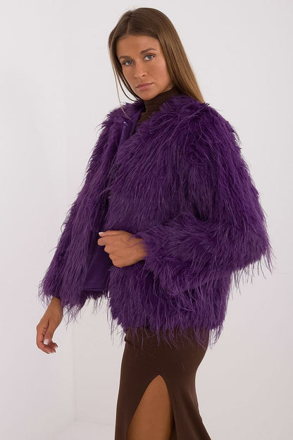 Hook Closure Furry Long Sleeve Jacket