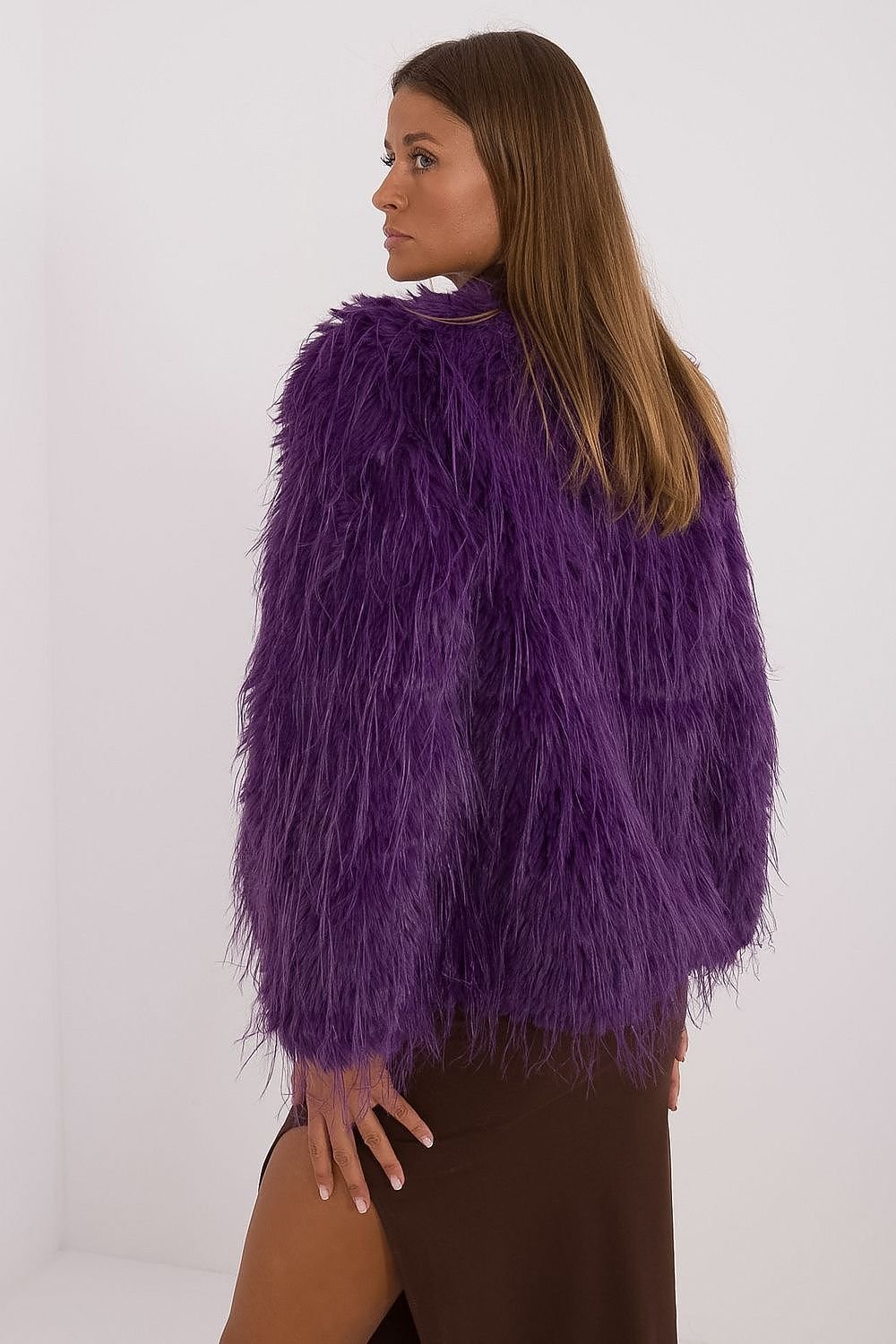 Hook Closure Furry Long Sleeve Jacket