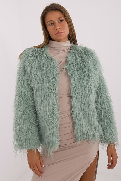 Hook Closure Furry Long Sleeve Jacket